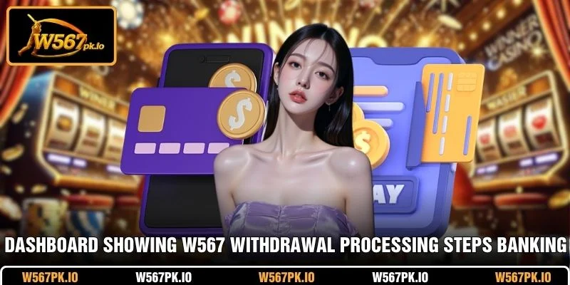 Dashboard showing W567 withdrawal processing steps and banking